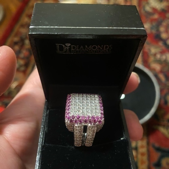 Magnificent 18kt white-Gold -Italian Gold With Diamonds and Pink Sapphire NEW - Picture 11 of 14